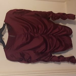 Satin feel cropped long sleeve blouse